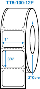 1" x 44624" White 3 in. core, with perforation Perm. adhesive Thermal Transfer Labels