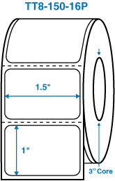 1-1/2" x 1" White 3 in. core, with perforation, 1 label across Perm. adhesive Thermal Transfer Labels