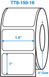 1-1/2" x 1" White 3 in. core, no perforation Perm. adhesive Thermal Transfer Labels