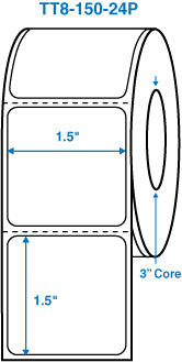 1-1/2" x 1-1/2" White 3 in. core, with perforation Perm. adhesive Thermal Transfer Labels