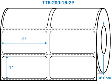 2" x 1" White 3 in. core, with perforation, 2 labels across Perm. adhesive Thermal Transfer Labels