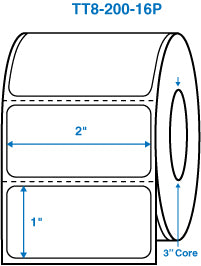 2" x 1" White 3 in. core, with perforation, 1 label across Perm. adhesive Thermal Transfer Labels