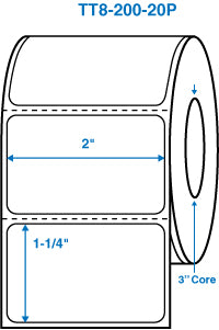 2" x 1-1/4" White 3 in. core, with perforation Perm. adhesive Thermal Transfer Labels
