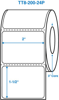 2" x 1-1/2" White 3 in. core, with perforation, 1 label across Perm. adhesive Thermal Transfer Labels