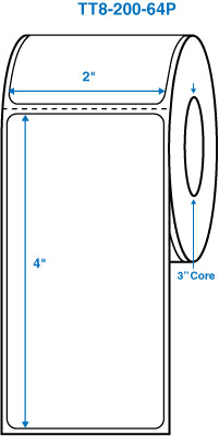 2" x 4" White 3 in. core, with perforation Perm. adhesive Thermal Transfer Labels