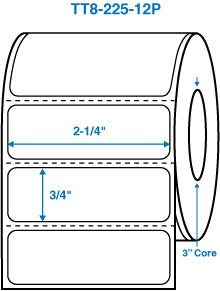 2-1/4" x 44624" White 3 in. core, with perforation Perm. adhesive Thermal Transfer Labels