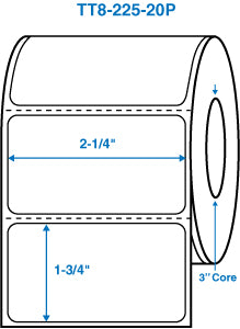 2-1/4" x 1-1/4" White 3 in. core, with perforation Perm. adhesive Thermal Transfer Labels
