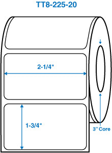 2-1/4" x 1-1/4" White 3 in. core, no perforation Perm. adhesive Thermal Transfer Labels