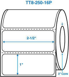 2-1/2" x 1" White 3 in. core, with perforation Perm. adhesive Thermal Transfer Labels