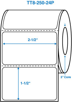 2-1/2" x 1-1/2" White 3 in. core, with perforation Perm. adhesive Thermal Transfer Labels