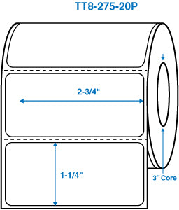 2-3/4" x 1-1/4" White 3 in. core, with perforation Perm. adhesive Thermal Transfer Labels