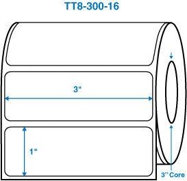3" x 1" White 3 in. core, no perforation Perm. adhesive Thermal Transfer Labels