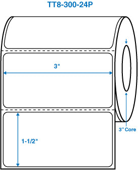 3" x 1-1/2" White 3 in. core, with perforation Perm. adhesive Thermal Transfer Labels