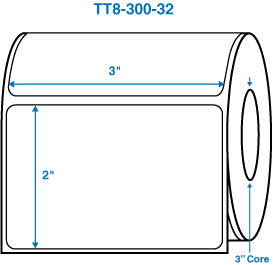 3" x 2" White 3 in. core, no perforation Perm. adhesive Thermal Transfer Labels