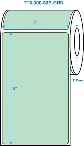 3" x 5" Green 3 in. core, with perforation Perm. adhesive Thermal Transfer Labels
