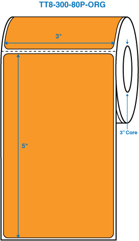 3" x 5" Orange 3 in. core, with perforation Perm. adhesive Thermal Transfer Labels