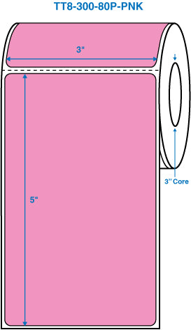 3" x 5" Pink 3 in. core, with perforation Perm. adhesive Thermal Transfer Labels