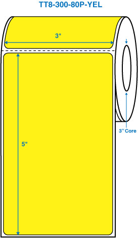 3" x 5" Yellow 3 in. core, with perforation Perm. adhesive Thermal Transfer Labels