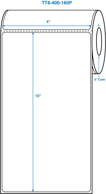 4" x 10" White 3 in. core, with perforation Perm. adhesive Thermal Transfer Labels