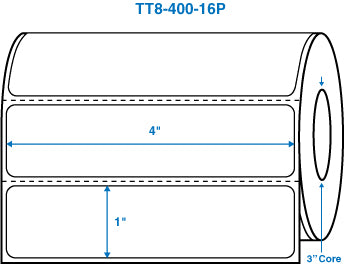 4" x 1" White 3 in. core, with perforation Perm. adhesive Thermal Transfer Labels