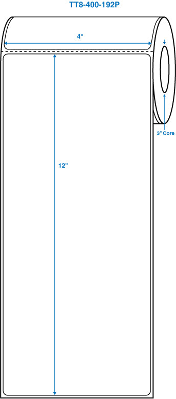 4" x 12" White 3 in. core, with perforation Perm. adhesive Thermal Transfer Labels
