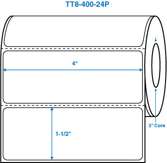 4" x 1-1/2" White 3 in. core, with perforation Perm. adhesive Thermal Transfer Labels