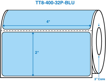 4" x 2" Blue 3 in. core, with perforation Perm. adhesive Thermal Transfer Labels