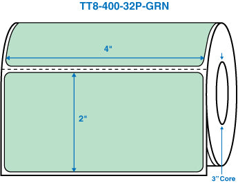 4" x 2" Green 3 in. core, with perforation Perm. adhesive Thermal Transfer Labels
