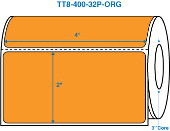 4" x 2" Orange 3 in. core, with perforation Perm. adhesive Thermal Transfer Labels