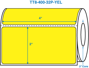 4" x 2" Yellow 3 in. core, with perforation Perm. adhesive Thermal Transfer Labels
