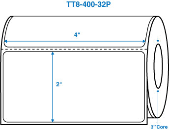 4" x 2" White 3 in. core, with perforation Perm. adhesive Thermal Transfer Labels