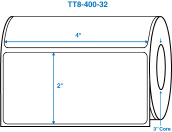 4" x 2" White 3 in. core, no perforation Perm. adhesive Thermal Transfer Labels