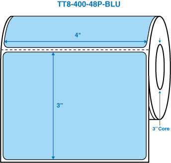 4" x 3" Blue 3 in. core, with perforation Perm. adhesive Thermal Transfer Labels