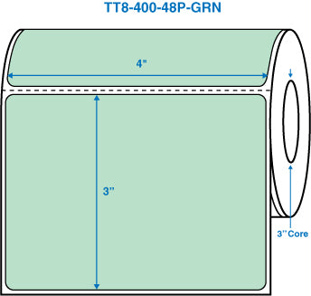 4" x 3" Green 3 in. core, with perforation Perm. adhesive Thermal Transfer Labels