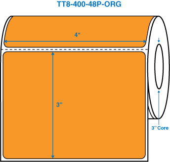 4" x 3" Orange 3 in. core, with perforation Perm. adhesive Thermal Transfer Labels