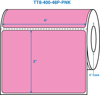 4" x 3" Pink 3 in. core, with perforation Perm. adhesive Thermal Transfer Labels