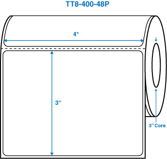 4" x 3" White 3 in. core, with perforation Perm. adhesive Thermal Transfer Labels