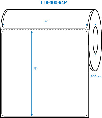 4" x 4" White 3 in. core, with perforation Perm. adhesive Thermal Transfer Labels