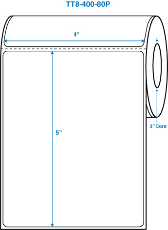 4" x 5" White 3 in. core, with perforation Perm. adhesive Thermal Transfer Labels