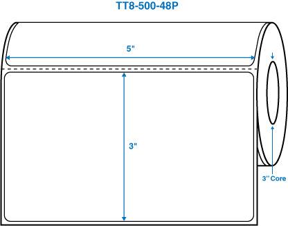 5" x 3" White 3 in. core, with perforation Perm. adhesive Thermal Transfer Labels