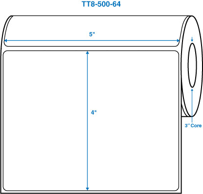 5" x 4" White 3 in. core, no perforation Perm. adhesive Thermal Transfer Labels