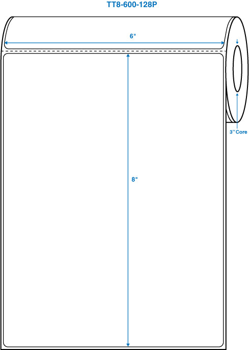 6" x 8" White 3 in. core, with perforation Perm. adhesive Thermal Transfer Labels