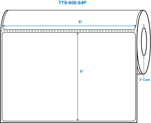6" x 4" White 3 in. core, with perforation Perm. adhesive Thermal Transfer Labels