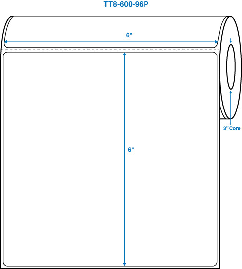 6" x 6" White 3 in. core, with perforation Perm. adhesive Thermal Transfer Labels