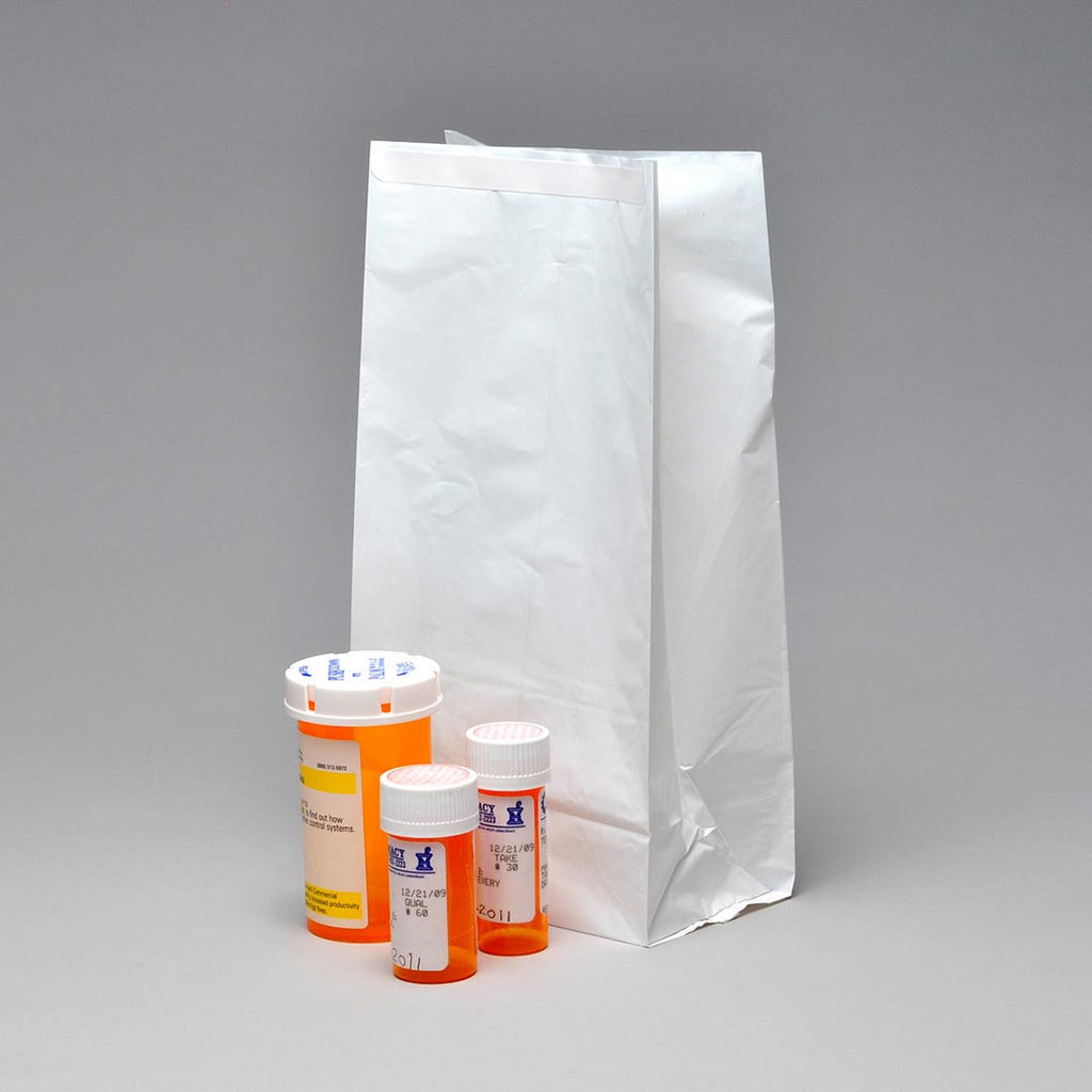 8" x 5-1/2" x 16" White Adhesive 1.5 mil HDPE Pharmacy Bags