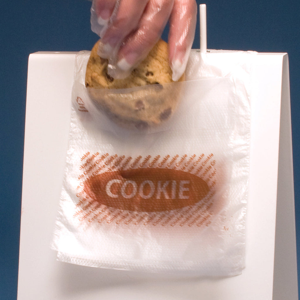 5-1/2" x 5 1/2 + 1-1/2 FB" Clear Flip Top, Saddle Pack, Printed "Cookie" 0.6 mil HDPE Deli Bags