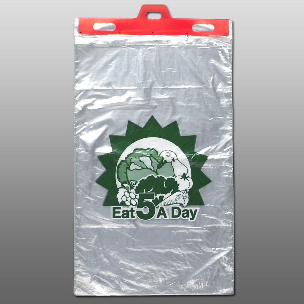 11" x 17 + 2 LP" Clear with "5 a Day" Print 0.55 mil LLDPE Produce Bags