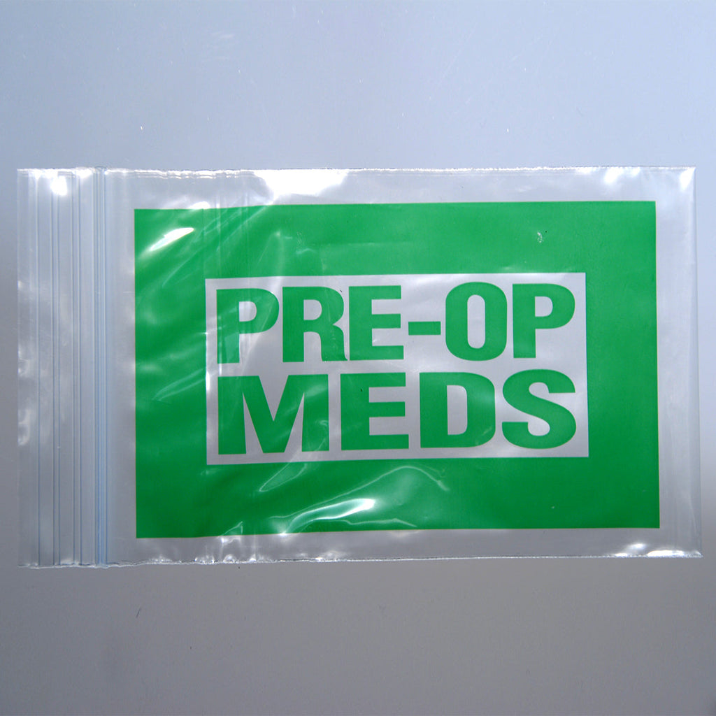 4" x 6" Green Zipper, Pre-Op 2 mil LDPE Pre-Op Meds Bags