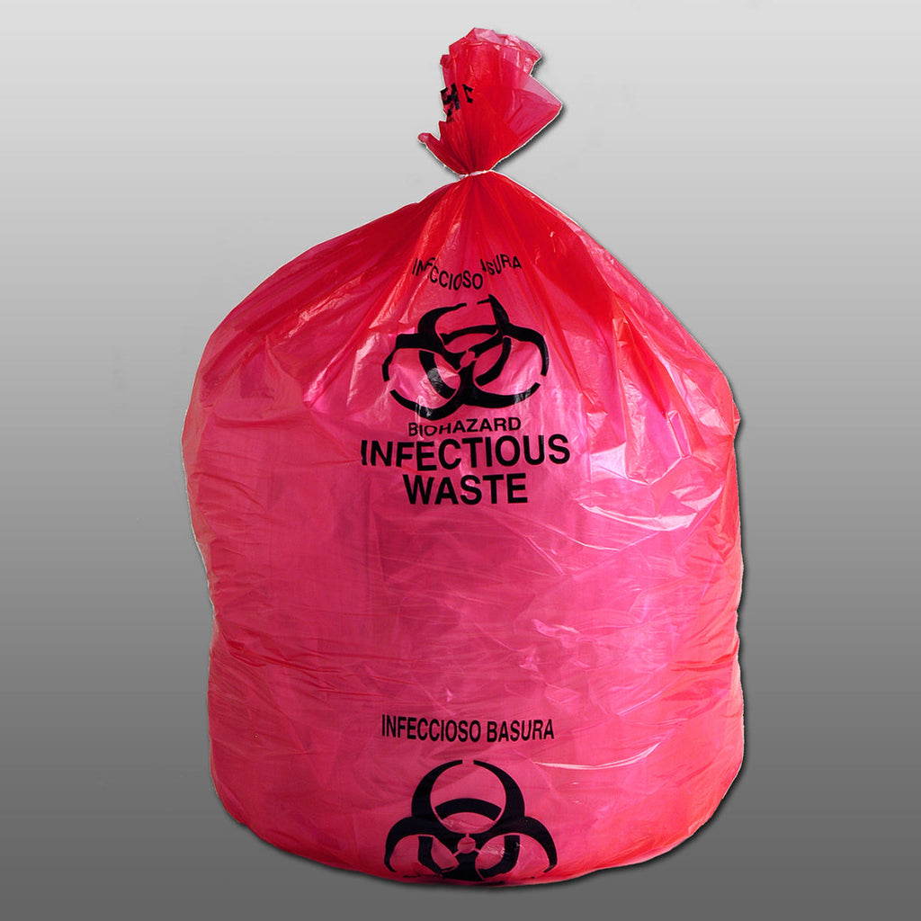 24" x 30" Red 13 micron HDPE Infectious Waste Liner Bags
