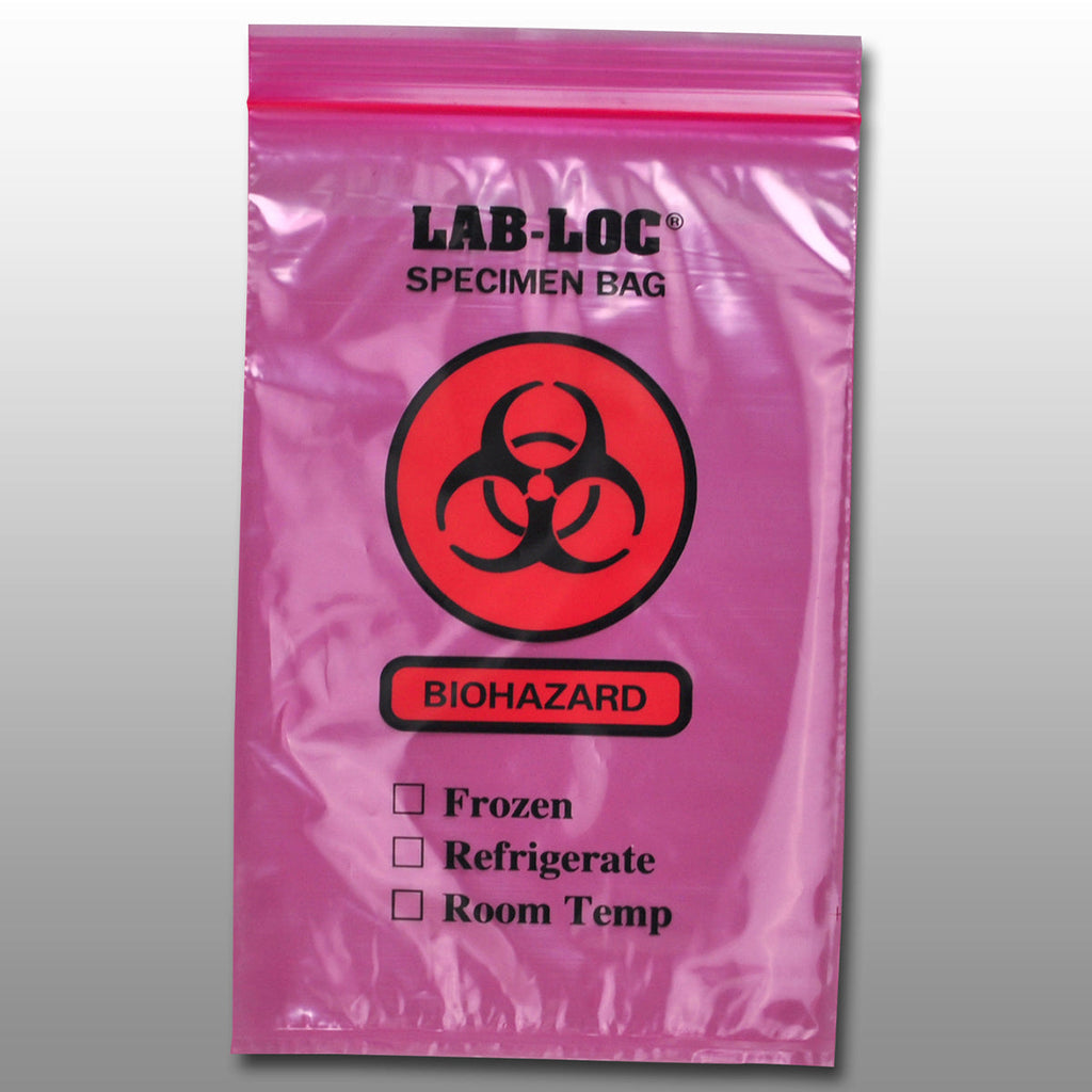 6" x 9" Red Tint Spanish Print, Zipper, 3-Wall, Biohazard 2 mil LDPE Specimen Transfer Bags